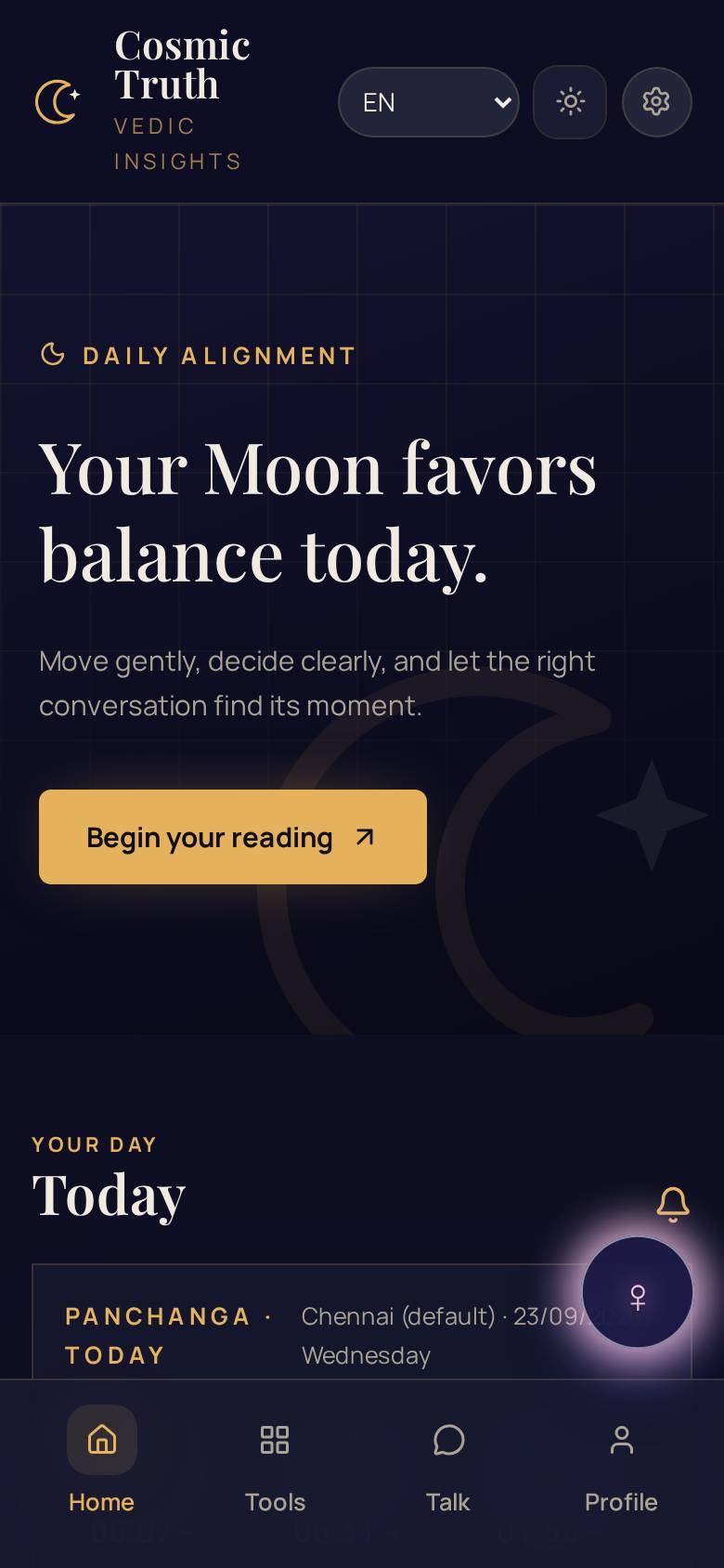 Cosmic Truth home screen